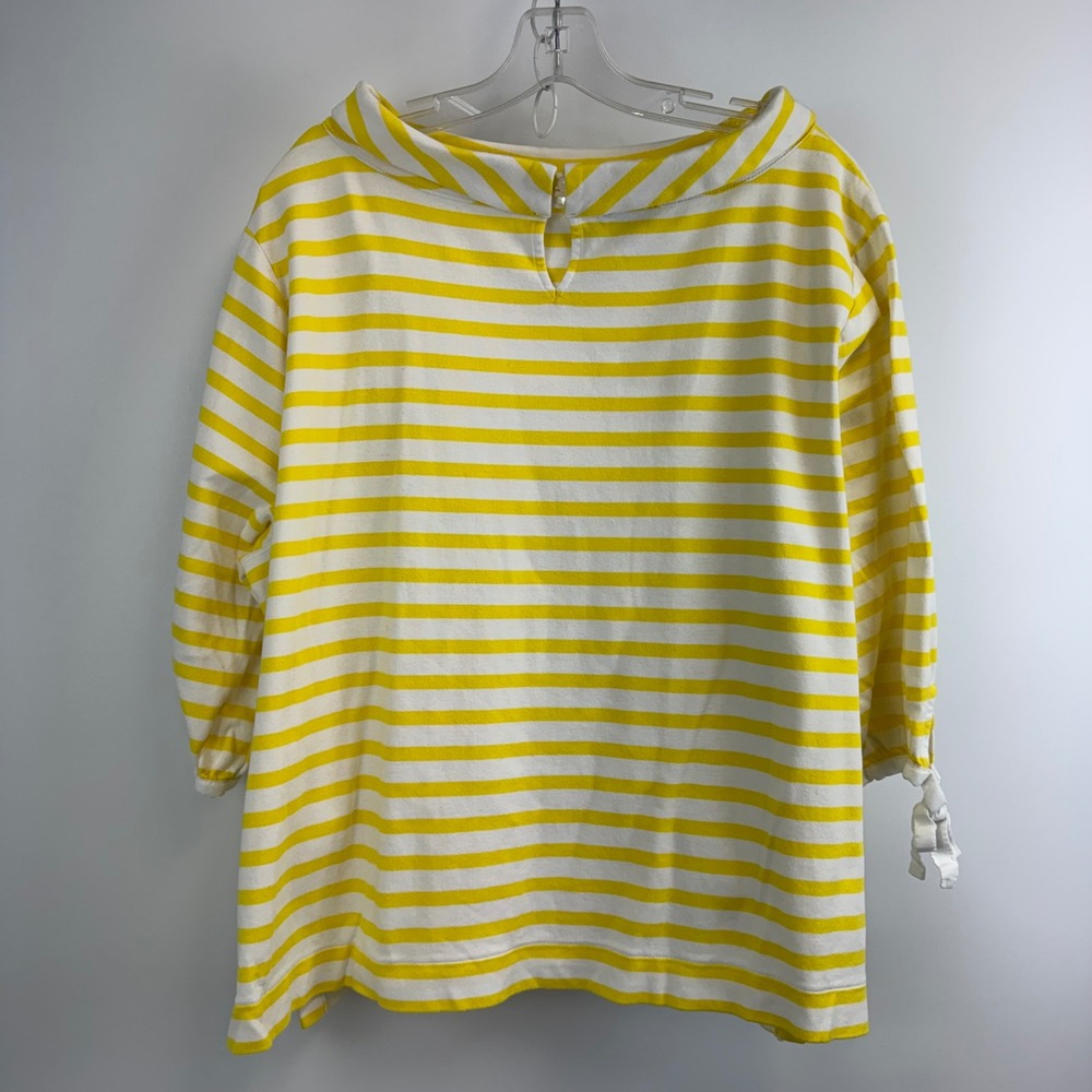 Talbots Woman Yellow White Striped Funnel Neck Tie Cuff‎ Cotton Top 3X VN4900 - Picture 12 of 14
